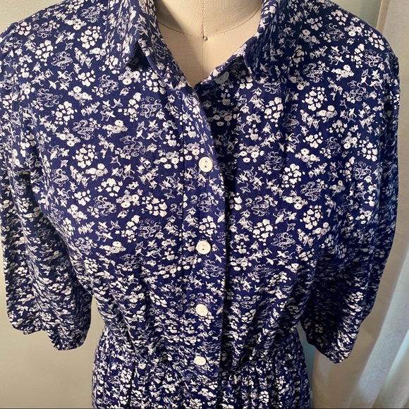 Vintage Navy Floral Prairie Cottagecore Midi Dress - Picture 12 of 16